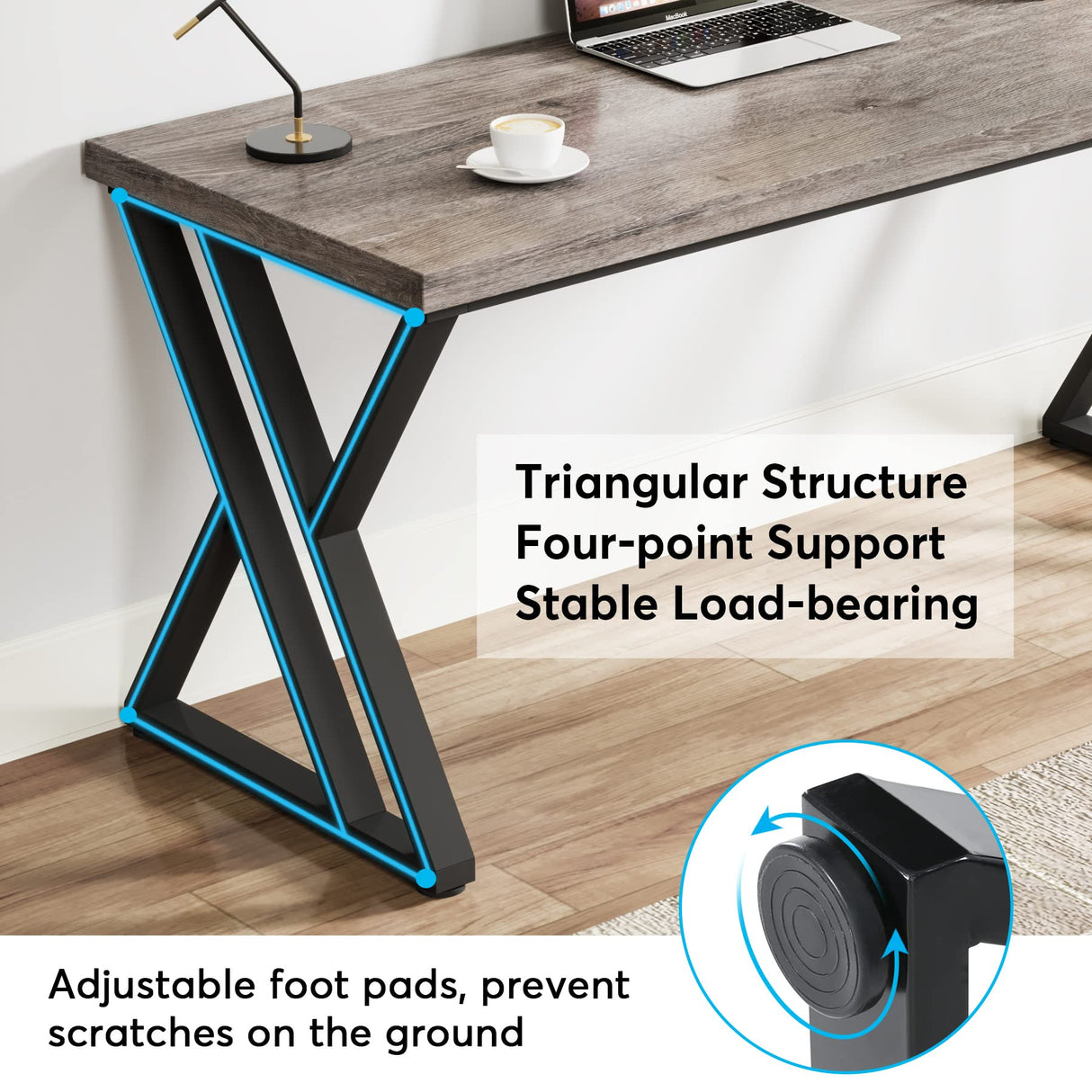 Tribesigns Writing Computer Desk, 55 inch Heavy Duty Study Desk with Z-Shaped Metal Leg, Modern Simple Home Office Computer Desk, Grey Tribesigns