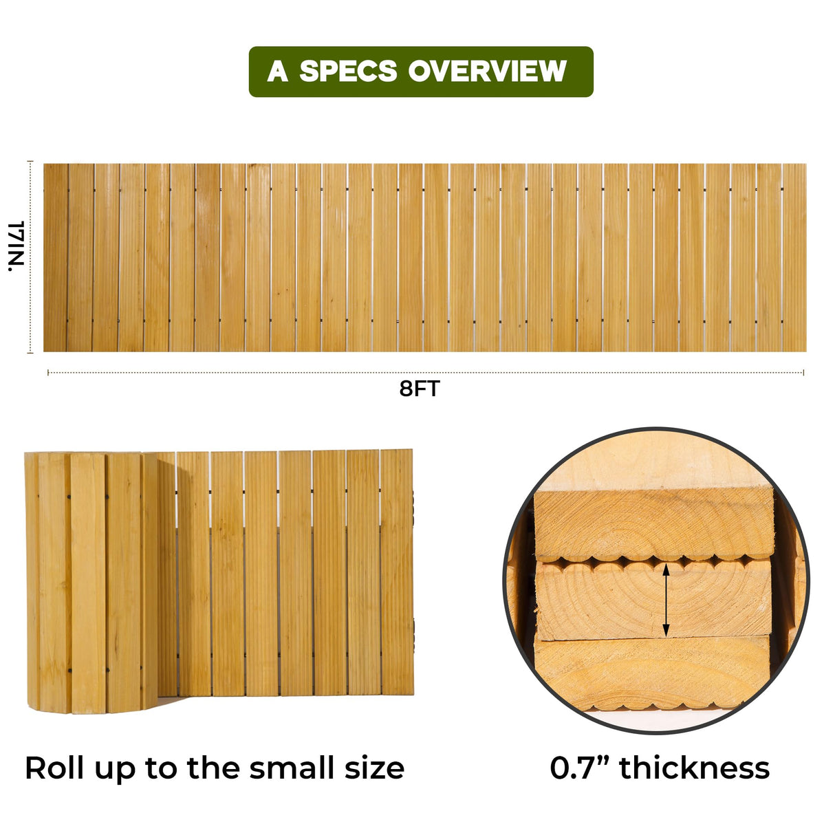 IDZO Wooden Garden Pathway 4 Times Reinforced Cord End, Anti-Slip Roll Out Walkway with Aging Resistant Rubber Spacer & Rustproof Steel Wire for Durable Use, Wooden Pathway for Outside, Beach, Patio IDZO