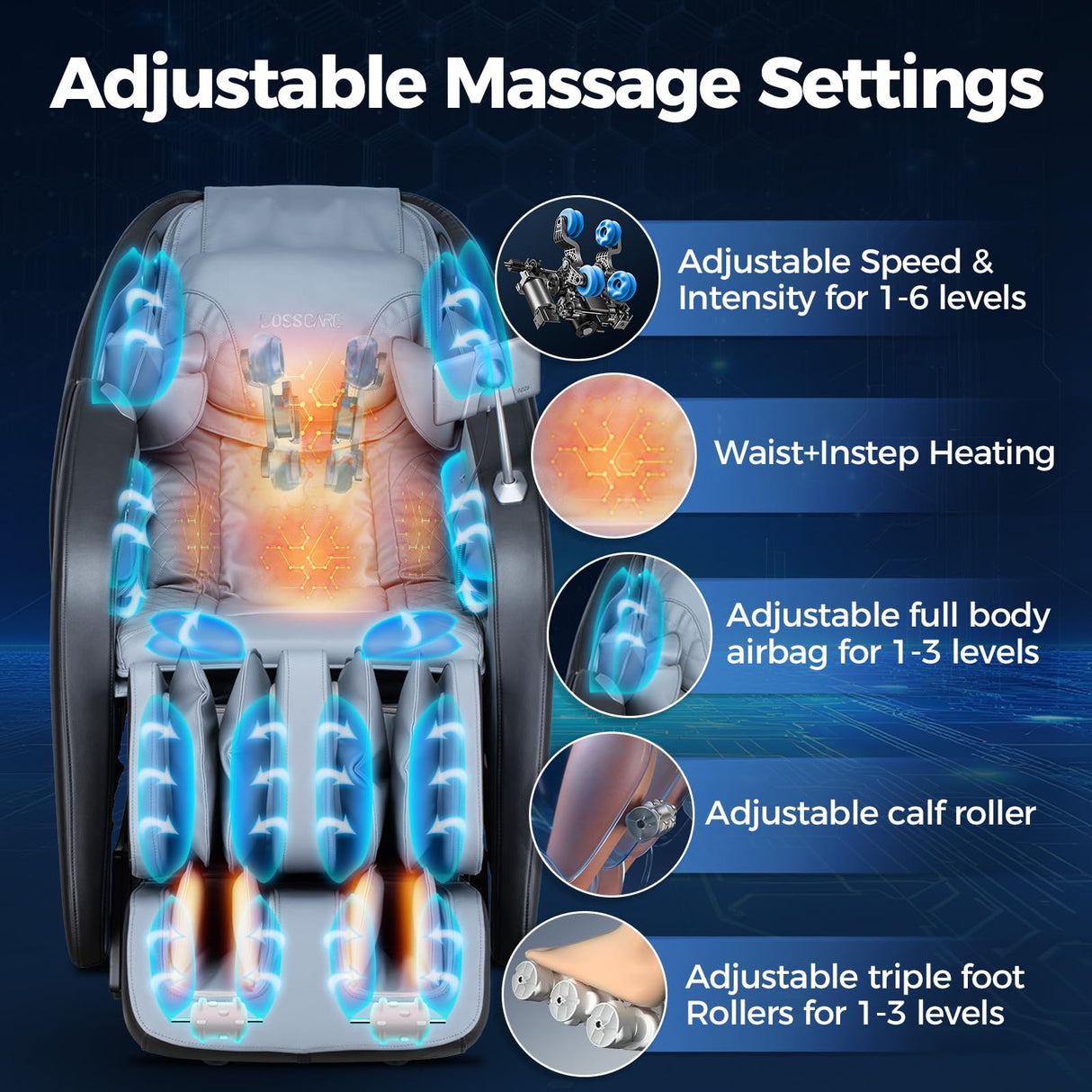 BOSSCARE 2025 4D Massage Chair Full Body Zero Gravity Shiatsu Messager Chair-SL Track AI APP Body Scanning Heating Back Foot Recliner-Massaging Chairs for Office Home BOSSCARE