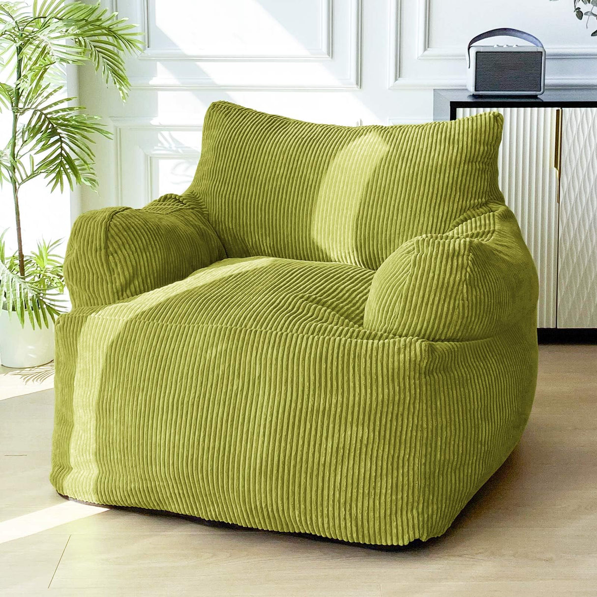 MAXYOYO Giant Bean Bag Chair, Stuffed Bean Bag Couch with Filler Large Living Room Bean Bag Chair for Adults, Big Lazy Sofa Accent Chair with Pocket Floor Chair for Gaming, Reading, Green MAXYOYO