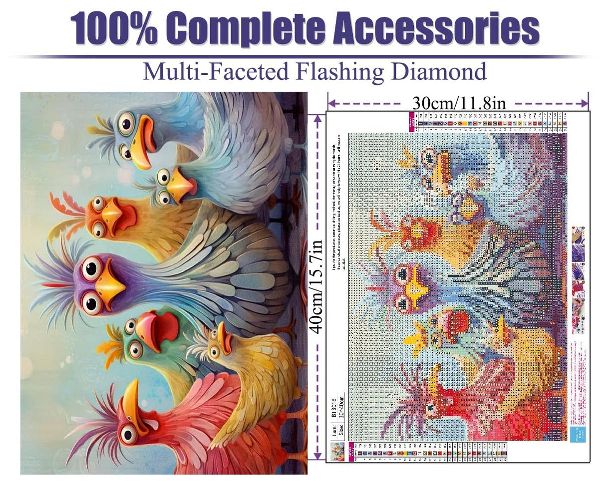 BOHADIY Chicken Diamond Art Kits for Adults, Round Full Drill Diamond Painting Kits for Beginners Gem Art Painting Kits, DIY 5D Diamond Dots Painting with Diamond Arts and Crafts Wall Decor 12x16inch BOHADIY