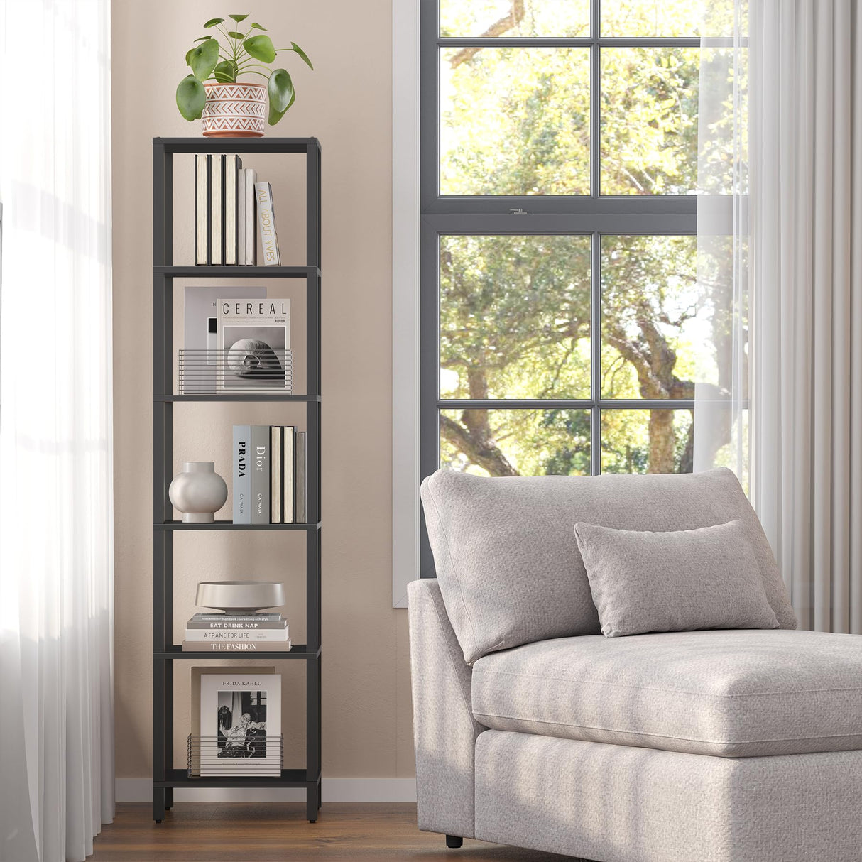 TUTOTAK Bookshelf, 6-Tier Tall Book Shelf, Narrow Bookcase for Small Space, DIY Stackable Bookshelf, for Living Room, Office, Study, Entryway, Industrial, Black BS01BK006 TUTOTAK