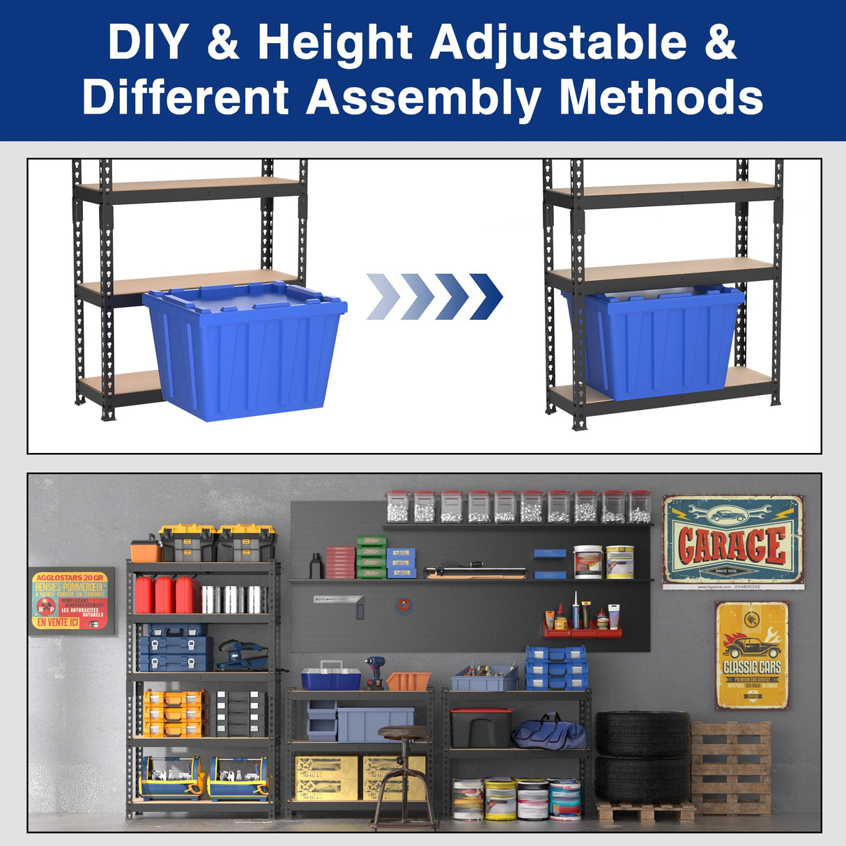 WORKPRO 5-Tier Steel Shelving Unit-Black, 27-2/5”W x 11-7/10”D x 60”H, Adjustable Storage Rack, Heavy Duty Shelf with MDF Board, 1650 lbs Load Capacity (Total) for Garage, Basement, Kitchen WORKPRO