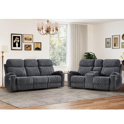 HAOMARKETS 2-Piece Power Recliner Sofa Set with Charging Port, Include 2-Seater Loveseat Reclining Couch with Hidden Storage and Cup Holders and 3-Seater Recliner Couch for Living Room, Dark Grey
