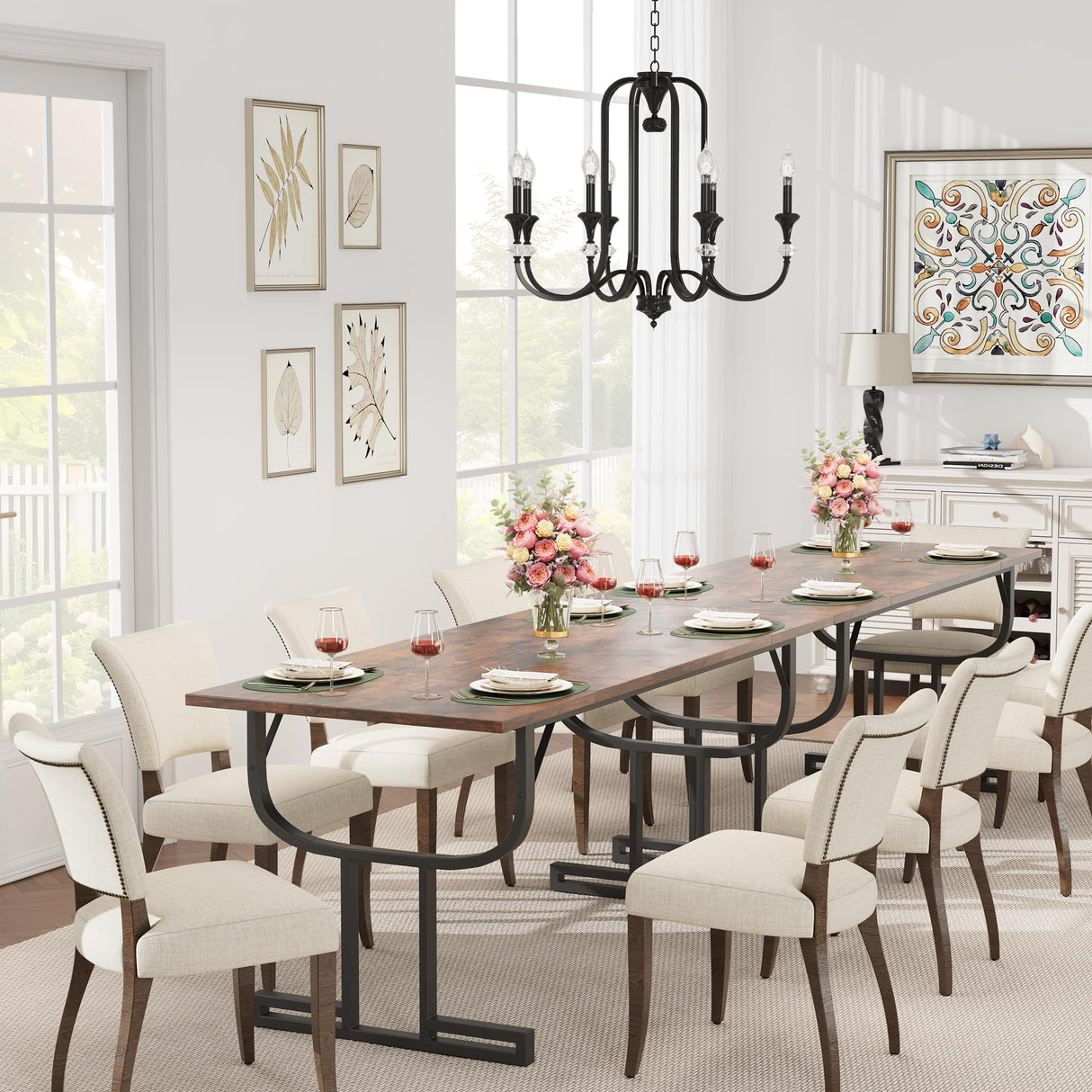 GarveeHome Farmhouse Dining Table for 6 People, 70.8-Inch Rectangular Rustic Kitchen Wood, Dining Table Table with Heavy Duty Metal Legs for Dining Room GarveeHome