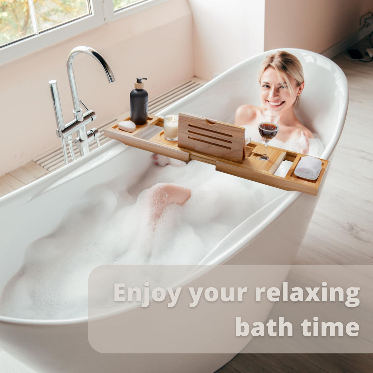 TEAKAURA Teak Bathtub Tray, Bathtub Caddy, Expandable Bath Tub Tray Wood, Bath Table Tray&Bathtub Shelf, Luxury Bathtub & Bathroom Accessories and Organizer, House Warming&Wedding Gifts(Large) TEAKAURA