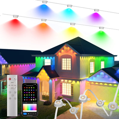 DeckTok Smart Permanent Outdoor Lights Pro, 100ft RGBWW and 60LM Triple-LED Lights, Outdoor Christmas Decorations with 79 Scene Modes, IP67 Waterproof Work with Alexa, Google Assistant, White