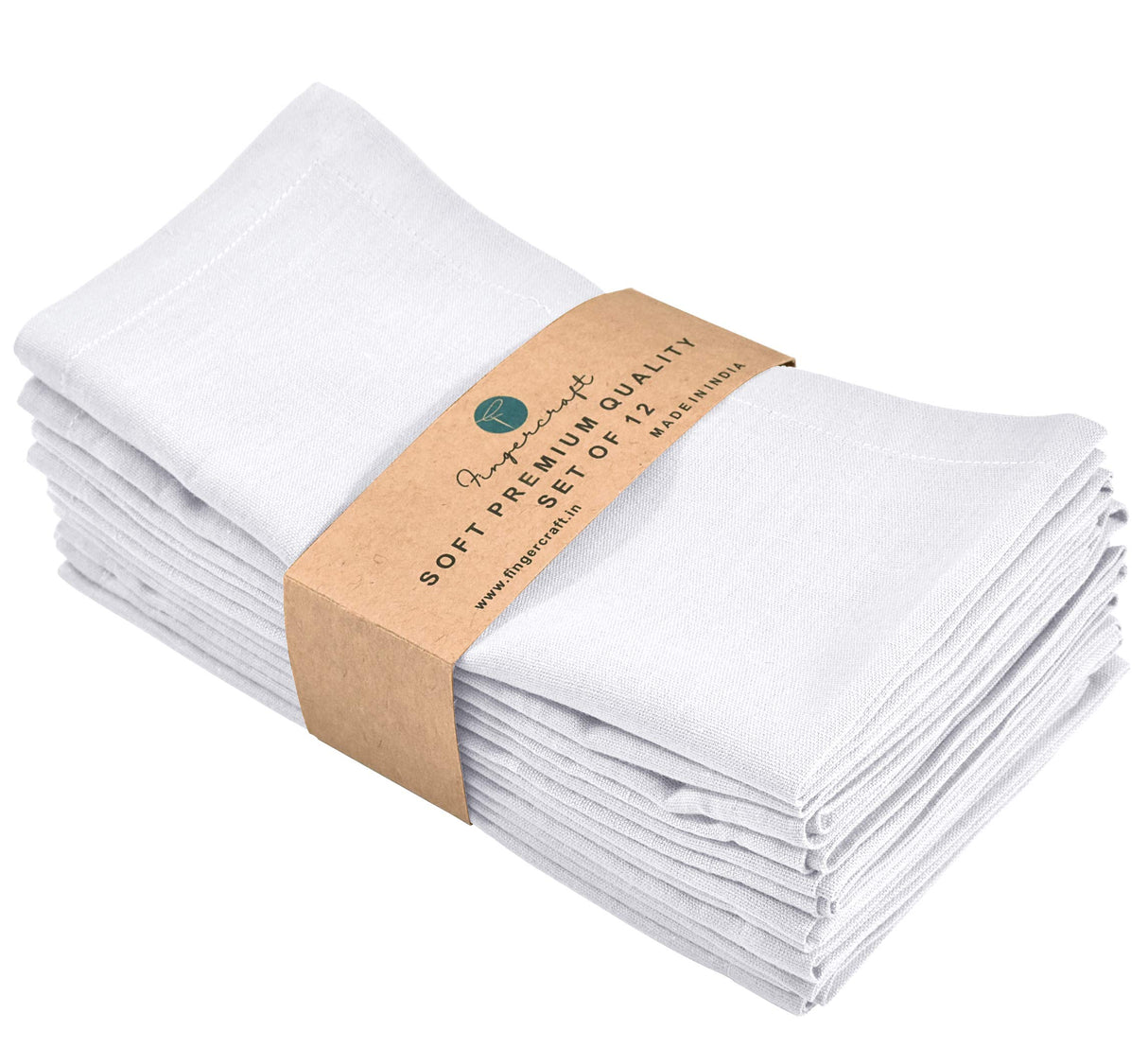 Fingercraft Cloth Napkins, Cotton Linen Blend Napkins Cloth Washable 12 Pack Premium Quality for Parties, Christmas, Thanksgiving, Weddings, Mitered Corner Dinner Napkin for Every Day Use White FINGERCRAFT