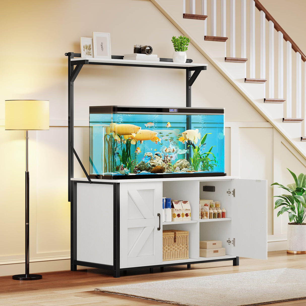 YITAHOME 120 Gallon Fish Tank Stand with Power Outlets, Heavy Duty Metal Large Aquarium Stand with Cabinet, Reptile Tank Turtle Terrariums Table for Fish Tank Accessories Storage,1100LBS Capacity YITAHOME