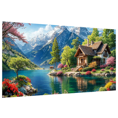 JOOZ Large Landscape Diamond Art Kits for Adults - 5D Extra Large Lake House Diamond Painting, DIY Full Drill Mountain Landscape Diamond Art Painting Kits, Gem Art Kits for Wall Decor 27.5x15.7 Inch