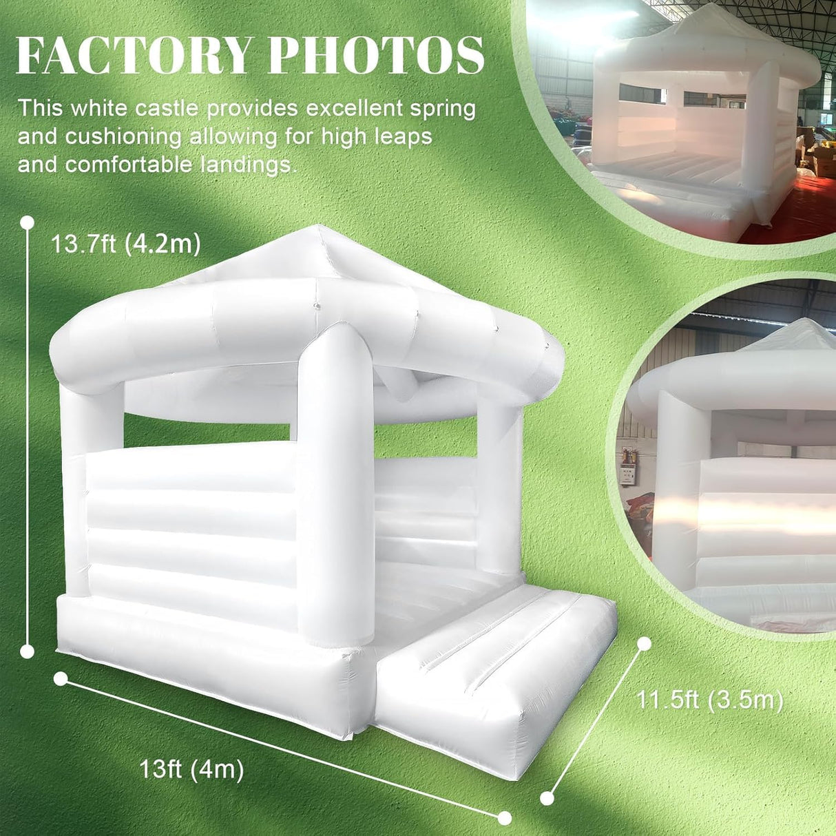 14FT White Bounce House for Adults Kids, 100% PVC Commercial Bounce House with Round Canopy, Large Inflatable Bounce House Castle with Blower for Birthday Wedding Party, 14x14x12FT Relunch