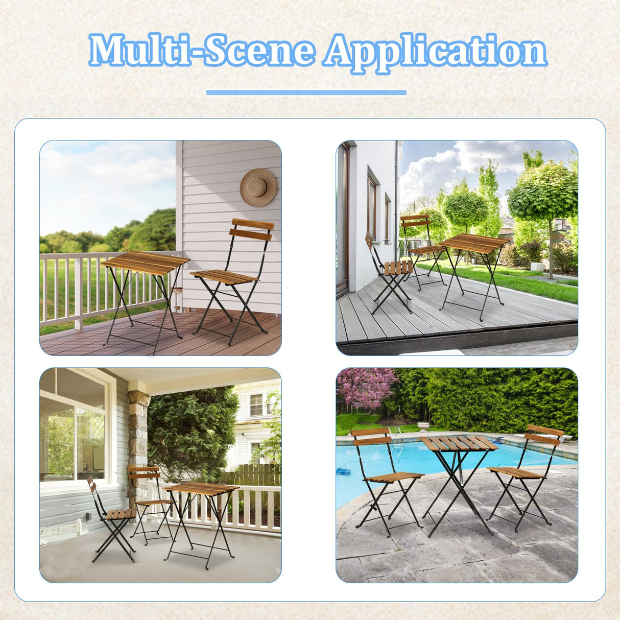 BSTOPHKL 3 Pieces Patio Bistro Set,Foldable Outdoor Patio Furniture Sets,1 Weather-Resistant Table and 2 Chairs,Outdoor and Indoor for Patio,Yard, Garden,Balcony BSTOPHKL