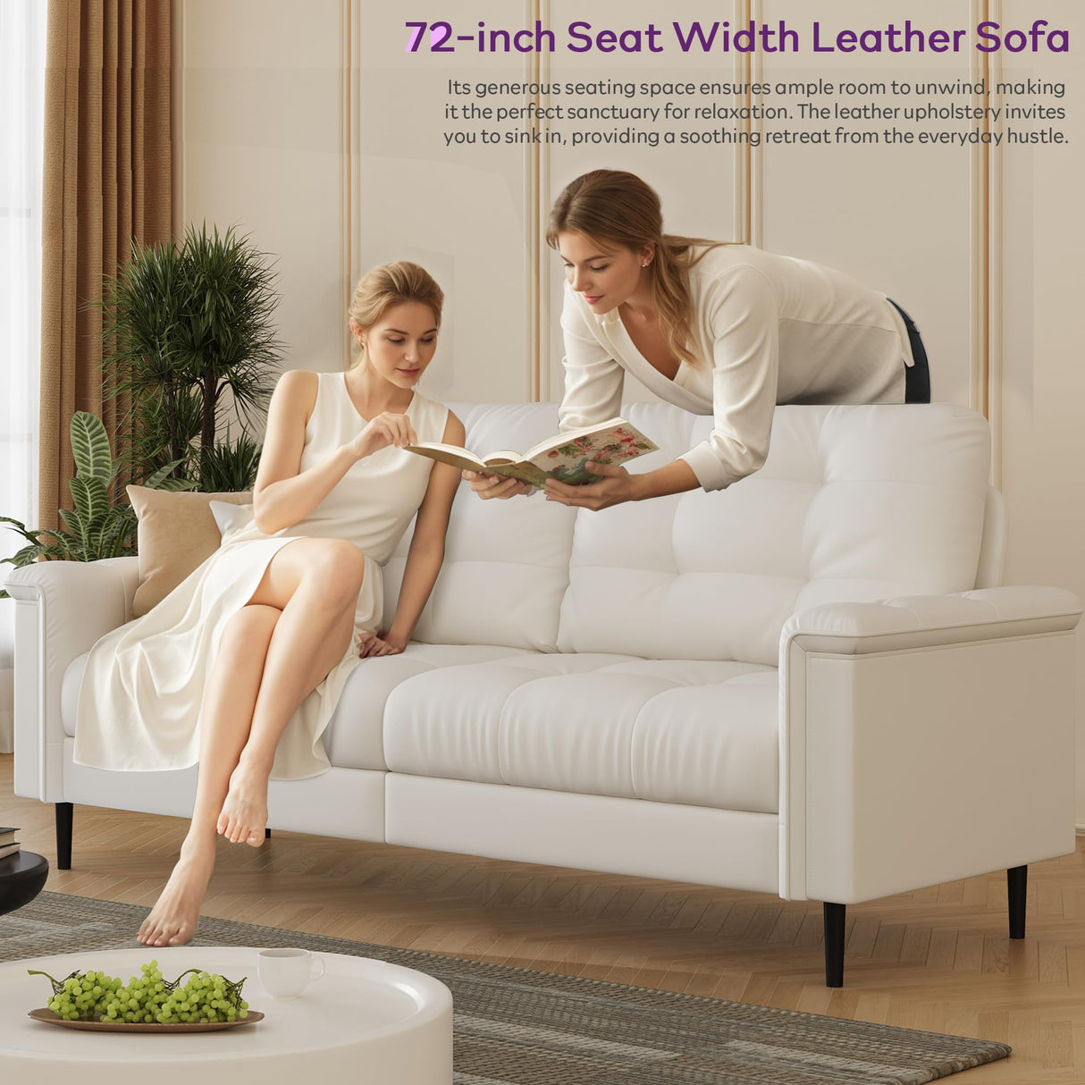 TYBOATLE 85" W White Faux Leather Sofa Couches for Living Room, Mid-Century Modern Tufted Comfy Small Loveseat w/USB and Wide Arms, 2/3 Seater Office Couch for Small Space Apartment Bedroom Furniture TYBOATLE