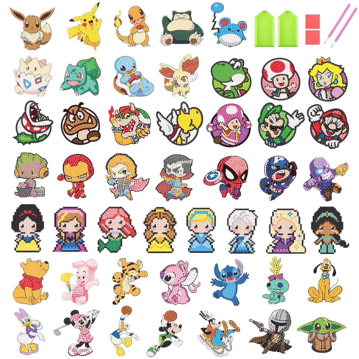 KOJEFCV 48 Pcs Cartoon Diamond Art Painting Sticker Kits for Kids-Cartoon Diamond Gem Stickers Kit,5D Gem Art Stickers Mosaic for Kids Gift for Boys Girls 4-8-10-12 Years Old KOJEFCV