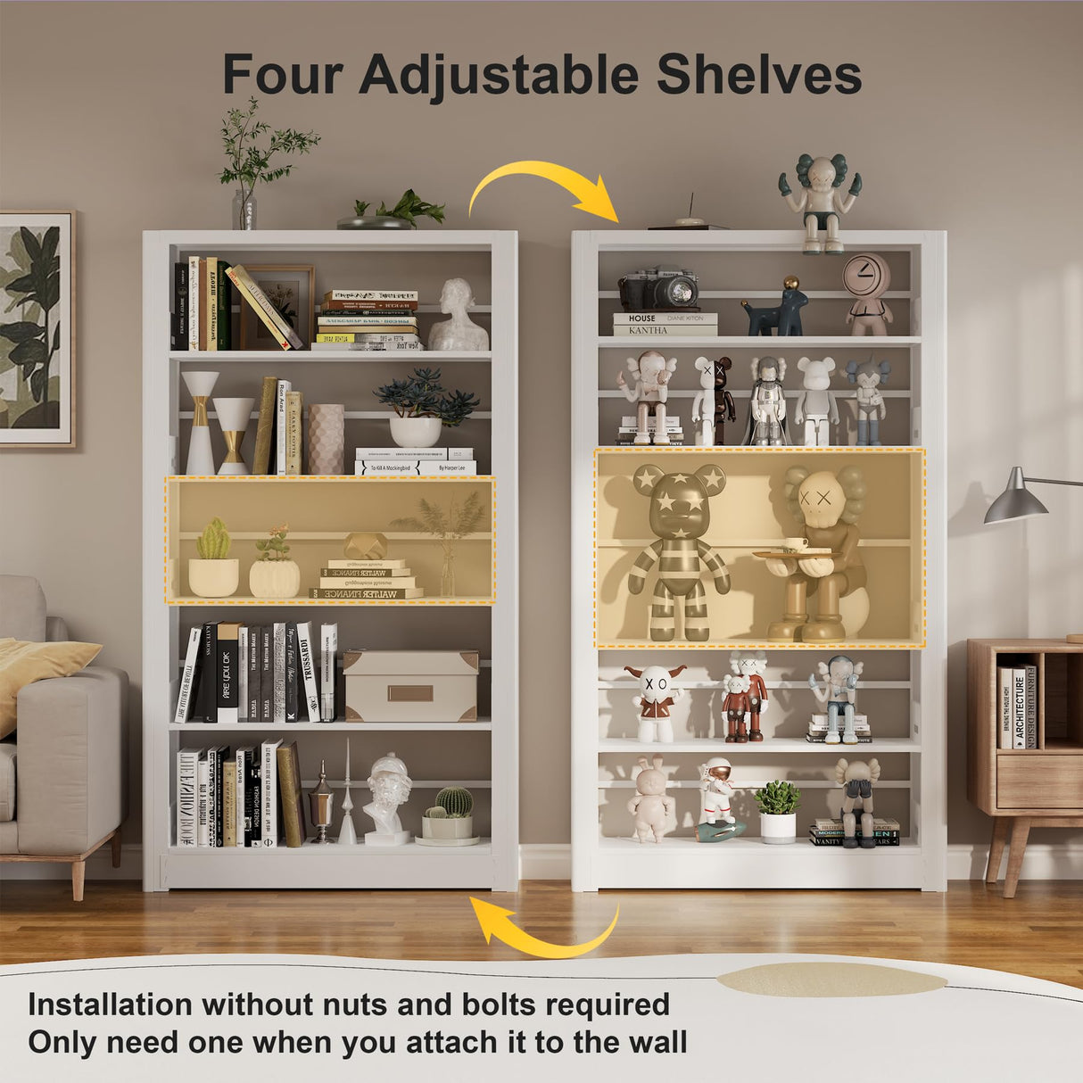 LyAosdFu Heavy Duty Metal Bookshelf, 5 Shelf Adjustable Bookcase, 69’’ Tall Modern Bookshelves, Open Book Shelf Organizer, Large Sturdy Book Case for Living Room, Library, Office, White Book Shelf LyAosdFu