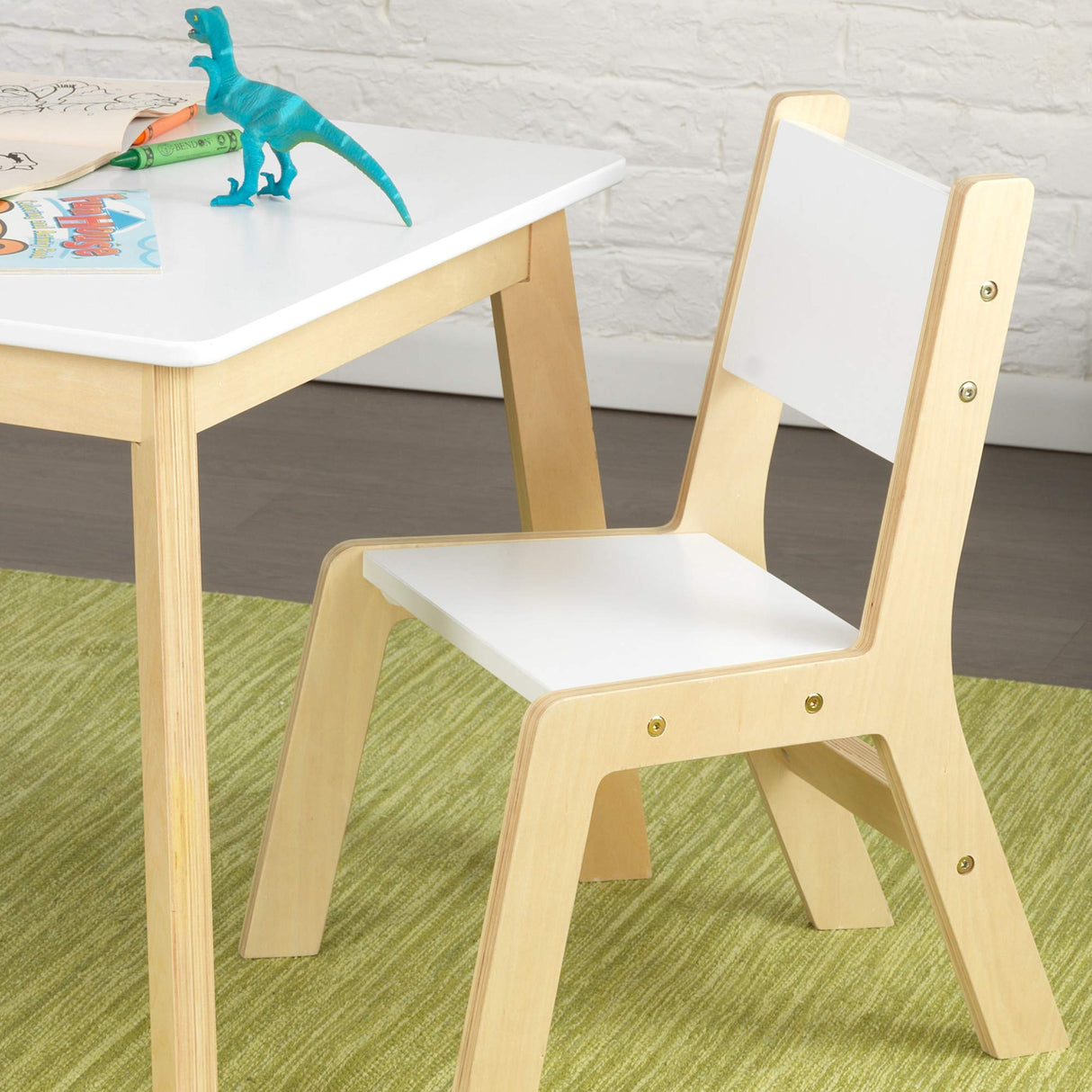 KidKraft Wooden Modern Table & 2 Chair Set, Children's Furniture, White & Natural, Gift for Ages 3-8 KidKraft