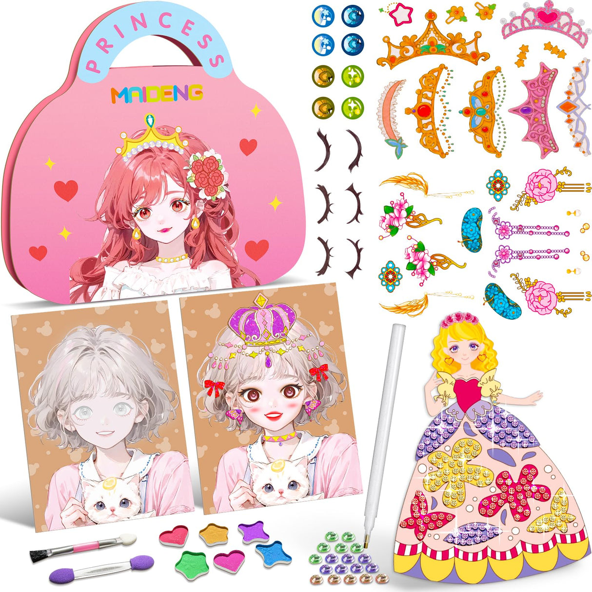 Art Craft Activity for Kids, Paper Craft Kits - Paper Makeup DIY Girls Toy Kit with Diamond Painting & Princess Dress Up Set, Ideal Birthday Halloween Party Gift for Girls Ages 4 5 6 7 8 9+ Year Old ZHOC