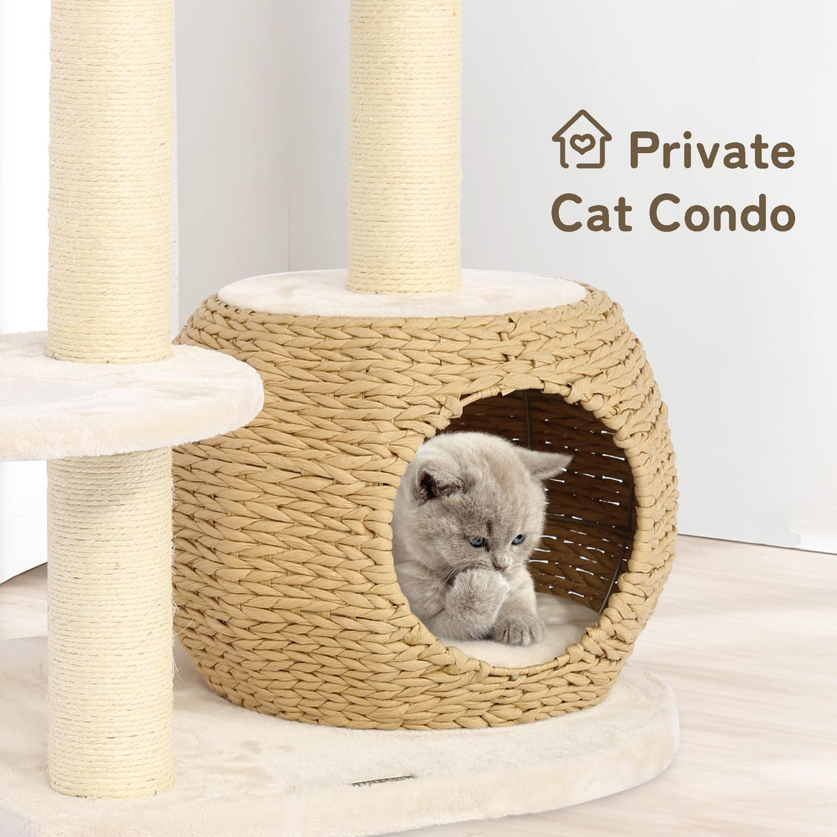 KAMABOKO Modern Cat Tree, Cat Tree for Indoor Cats w/Natural Sisal Scratching Posts, Hand-Woven Condo & Top Perch, 39" Tall Cat Tree for Kittens Climb Play & Rest KAMABOKO