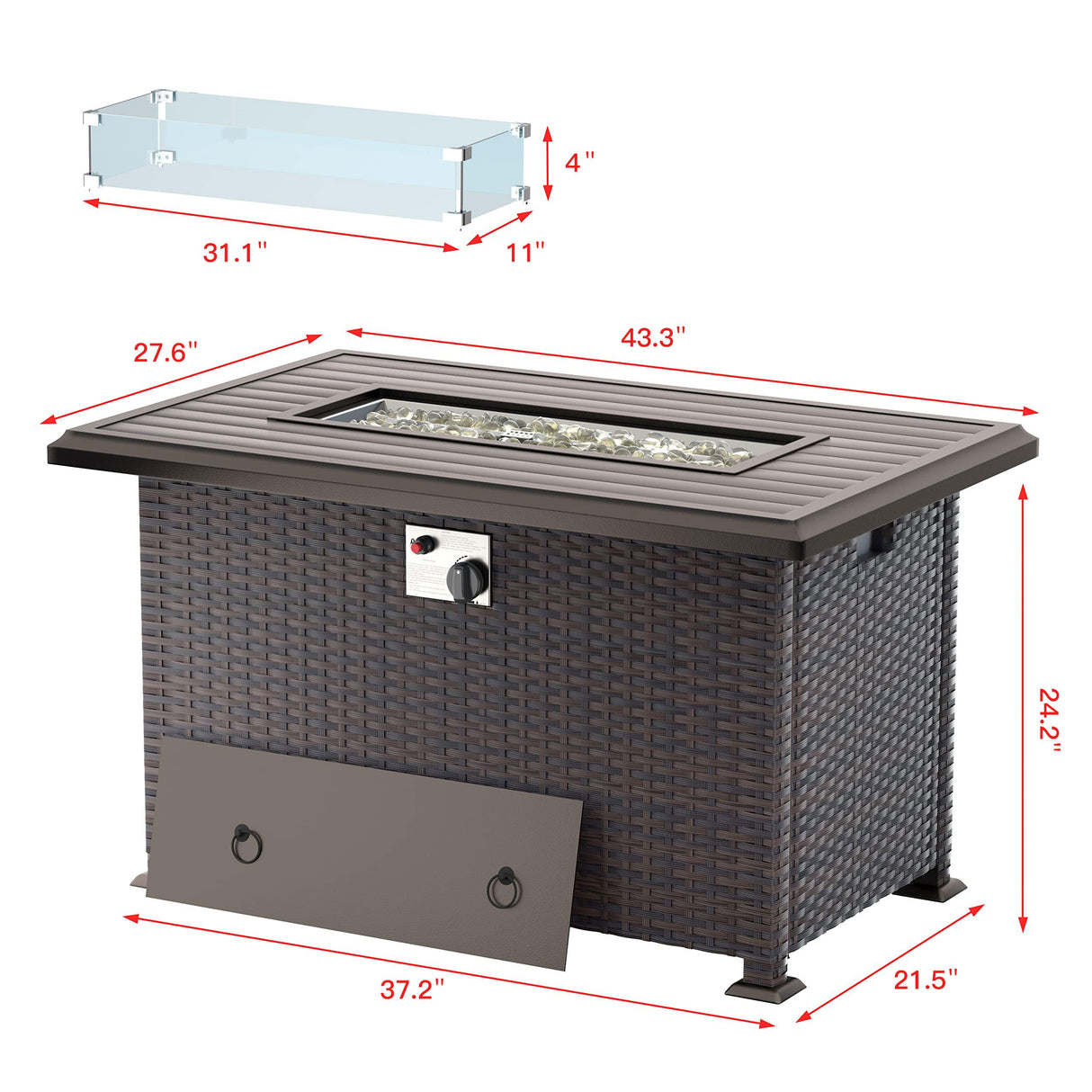 Gotland 11 Pieces Outdoor Patio Furniture Set with 2 Swivel Rocking Chairs&55,000 BTU Gas Fire Pit Table w/Glass Wind Guard Patio Conversation Sectional Sofa Sets-Khaki Gotland