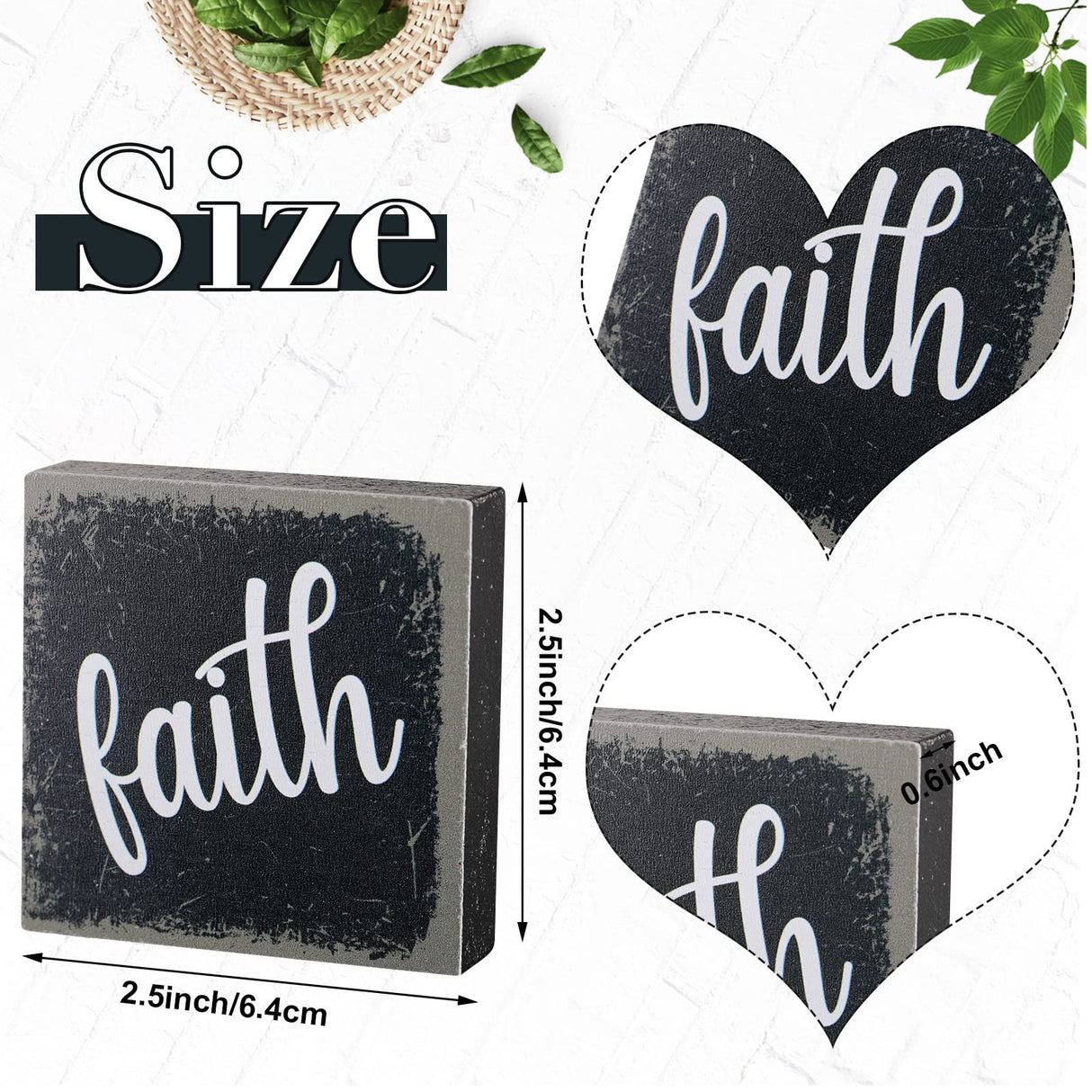 Qunclay 6 Pieces Farmhouse Tiered Tray Decor Inspirational Rustic Wood Sign Faith Love Hope Wooden Table Decorations Art Print Wooden Block Signs for Office Home Tabletop Bookshelf, 2.5 x 2.5 Inch Qunclay