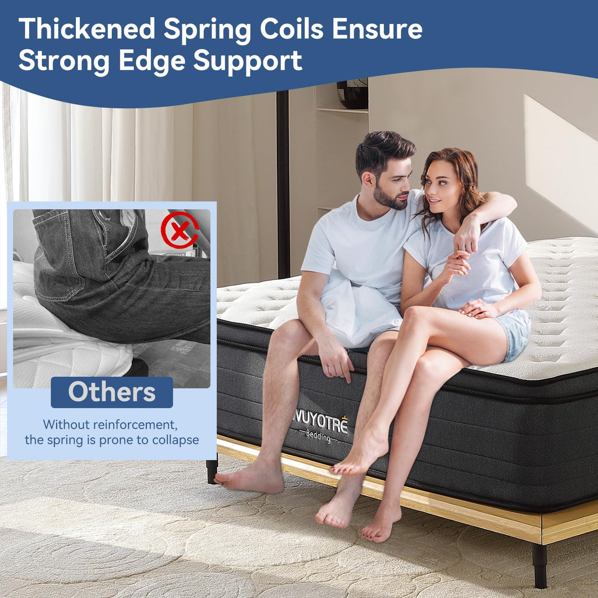 WUYOTRE King Mattress, 12 Inch King Size Hybrid Mattress in a Box,Cooling Memory Foam Bed Mattresses with Independent Spring,Soft and Breathable,Back Pain Relief,CertiPUR-US,Medium WUYOTRE