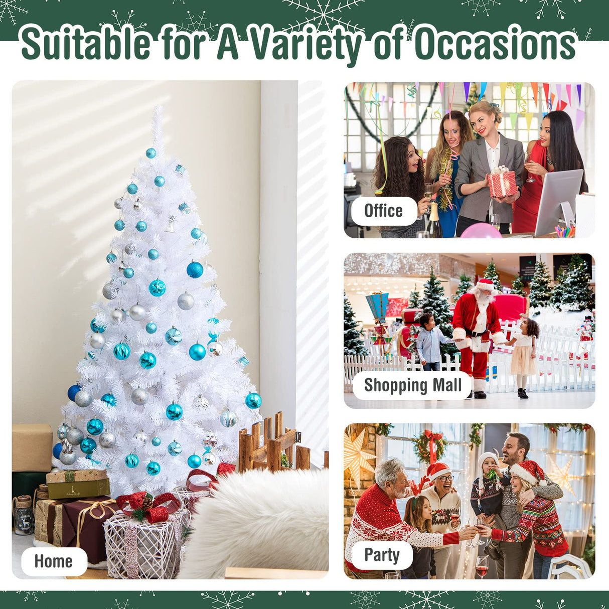 COSTWAY 5Ft-Artificial-PVC-Christmas-Tree-W-Stand-Holiday-Season-Indoor-Outdoor-White COSTWAY