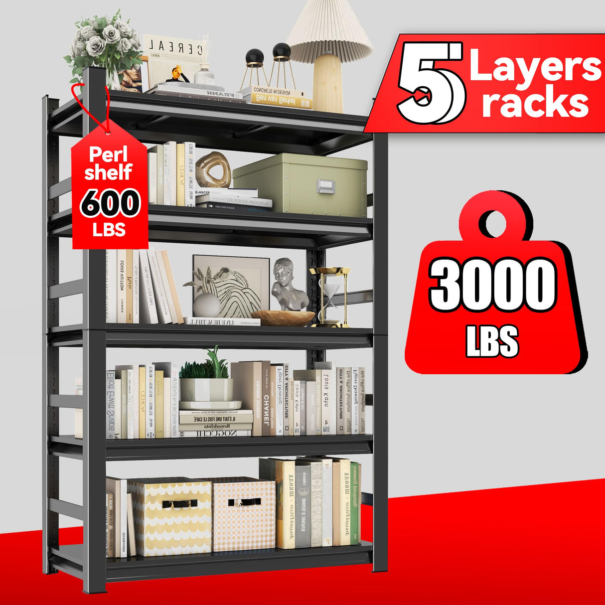 Notmise Book Shelf, 5 Tier Metal Wide Bookshelves, 78" H, Heavy Duty Bookcase, Adjustable Bookshelf, Tall Book Shelf for Living Room & Offices and Library (78" H*47" W*18" D) Notmise