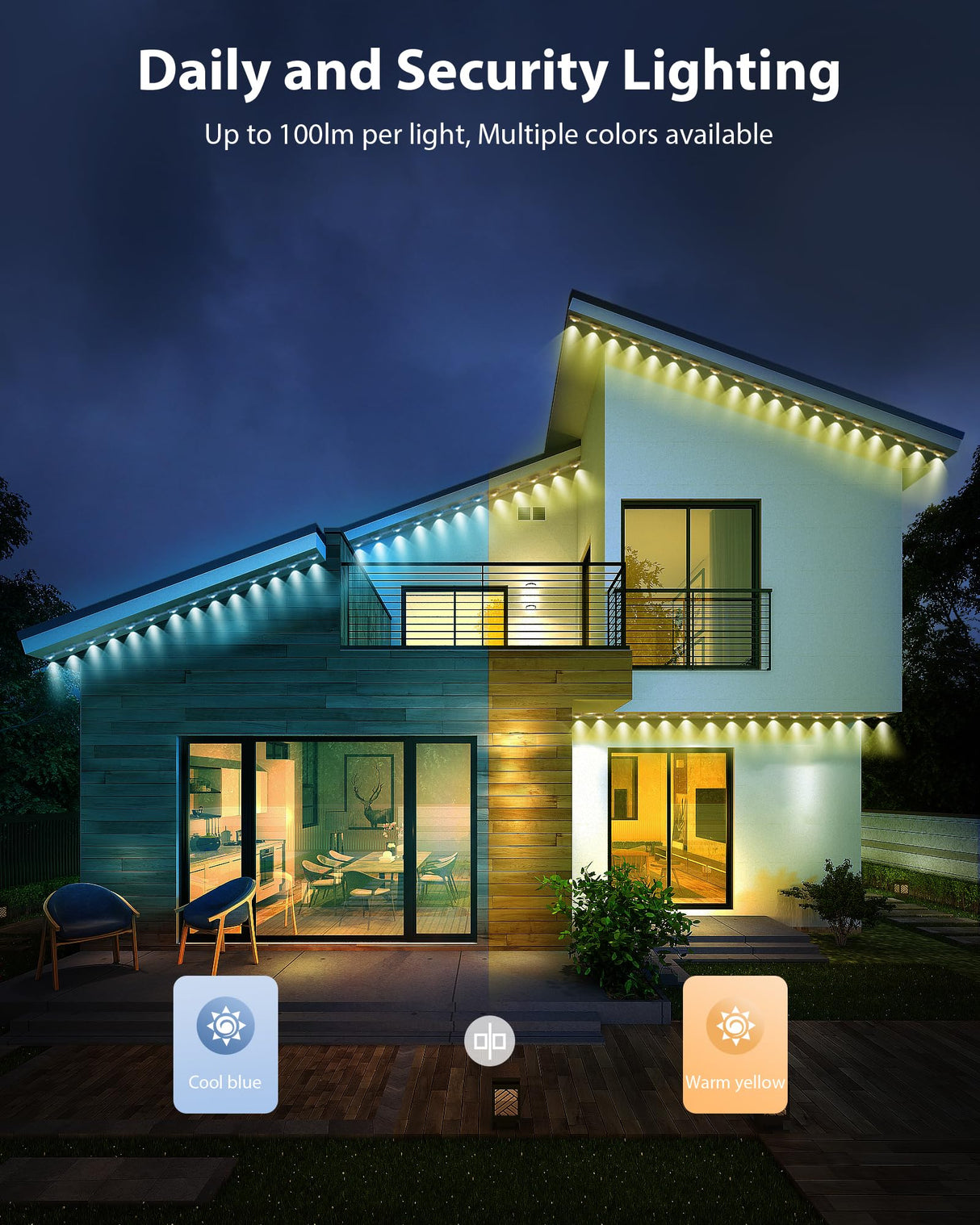 Fussion Permanent Outdoor Lights for House 200ft, IP68 Waterproof Outside Lights with 4 Control Methods, Smart RGB Eaves Lighting for Christmas All Holiday Decorations Fussion