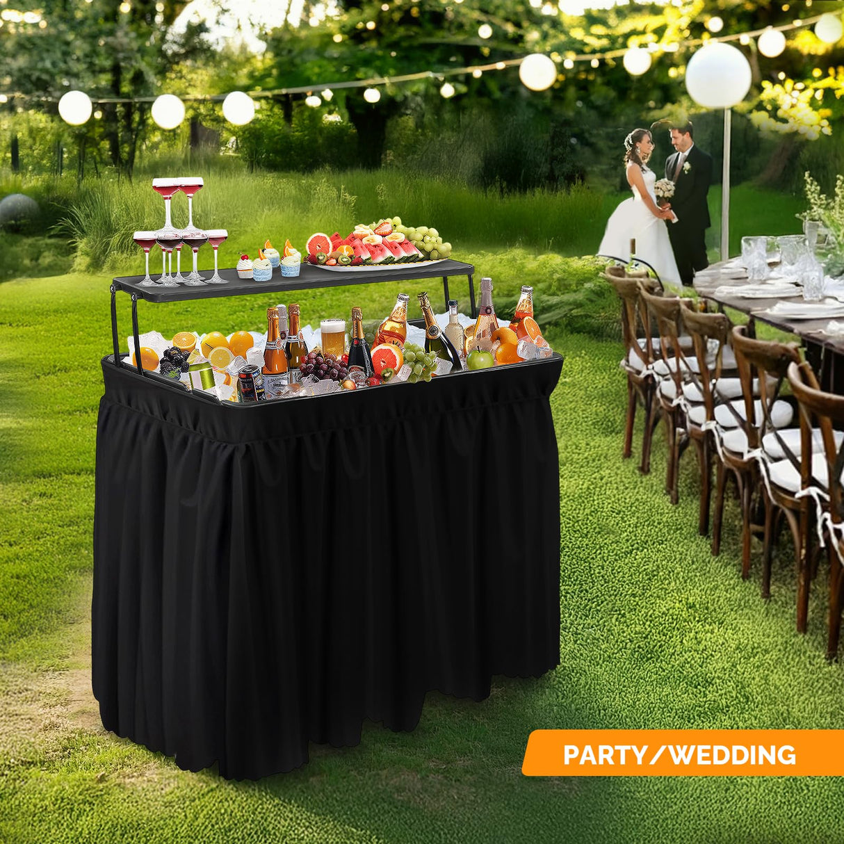 VINGLI Ice Table with Extra Storage Shelf, Portasble Cooler Side Table with Removable Skirt, Patio Table, Indoor & Outdoor Bar for Events, Parties and Camping VINGLI