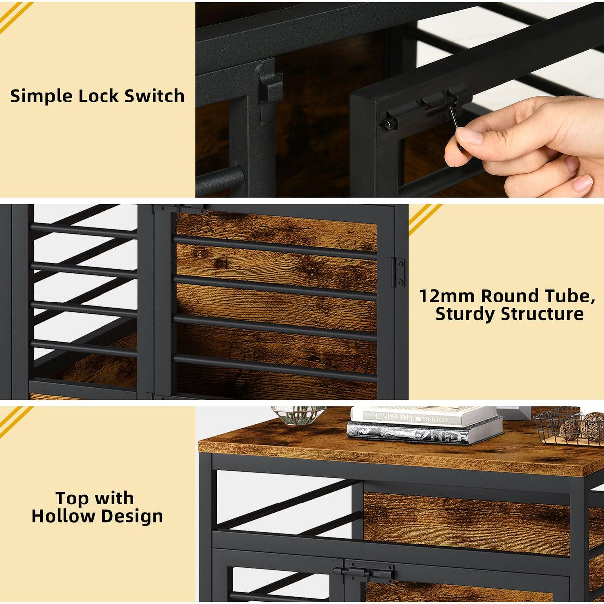 DWVO Dog Crate Furniture, 24 Inch Dog Kennel Indoor Furniture End Table Dog Crate for Dogs, Modern Decorative Dog Crate Wooden Dog Crate Furniture with Wheels, Chew-Resistant, Rustic Brown DWVO