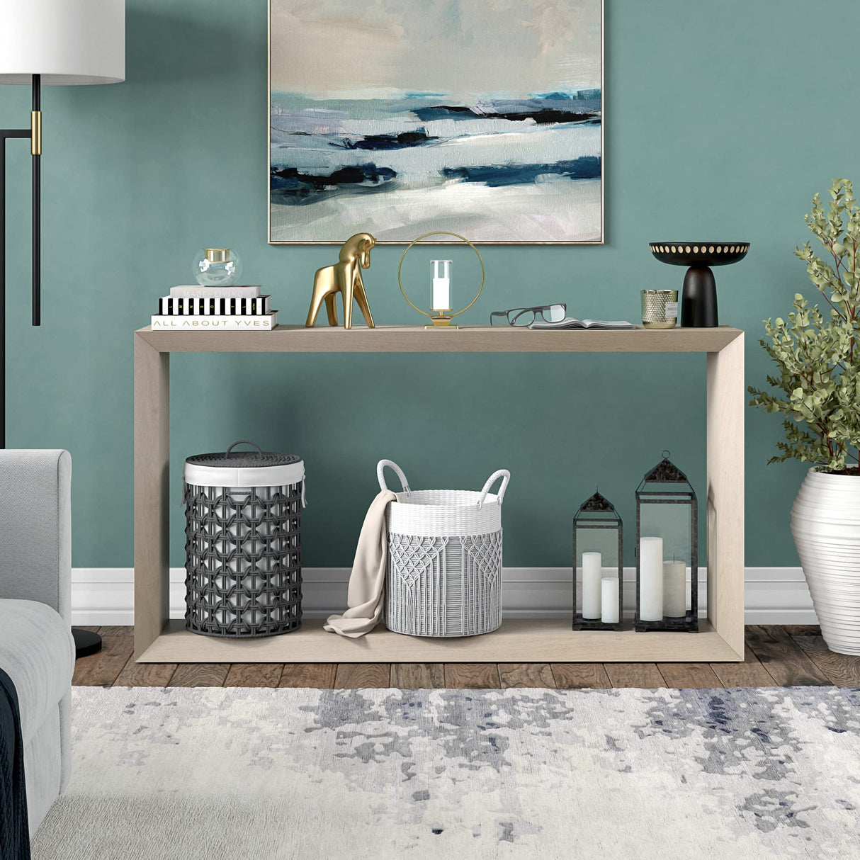 Henn&Hart 55" Wide Rectangular Console Table in Alder White, for Home, Living Room, Bedroom, Entertainment Room, Office Henn&Hart