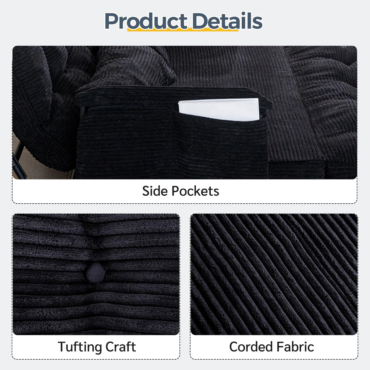 MAXYOYO Adjustable Floor Sofa Couch with 2 Pillows, Multi-Functional Bean Bag Bed, 5-Position Foldable Lazy Sofa Sleeper Bed with Armrest, Versatile Floor Seating for Reading, Black, Double MAXYOYO