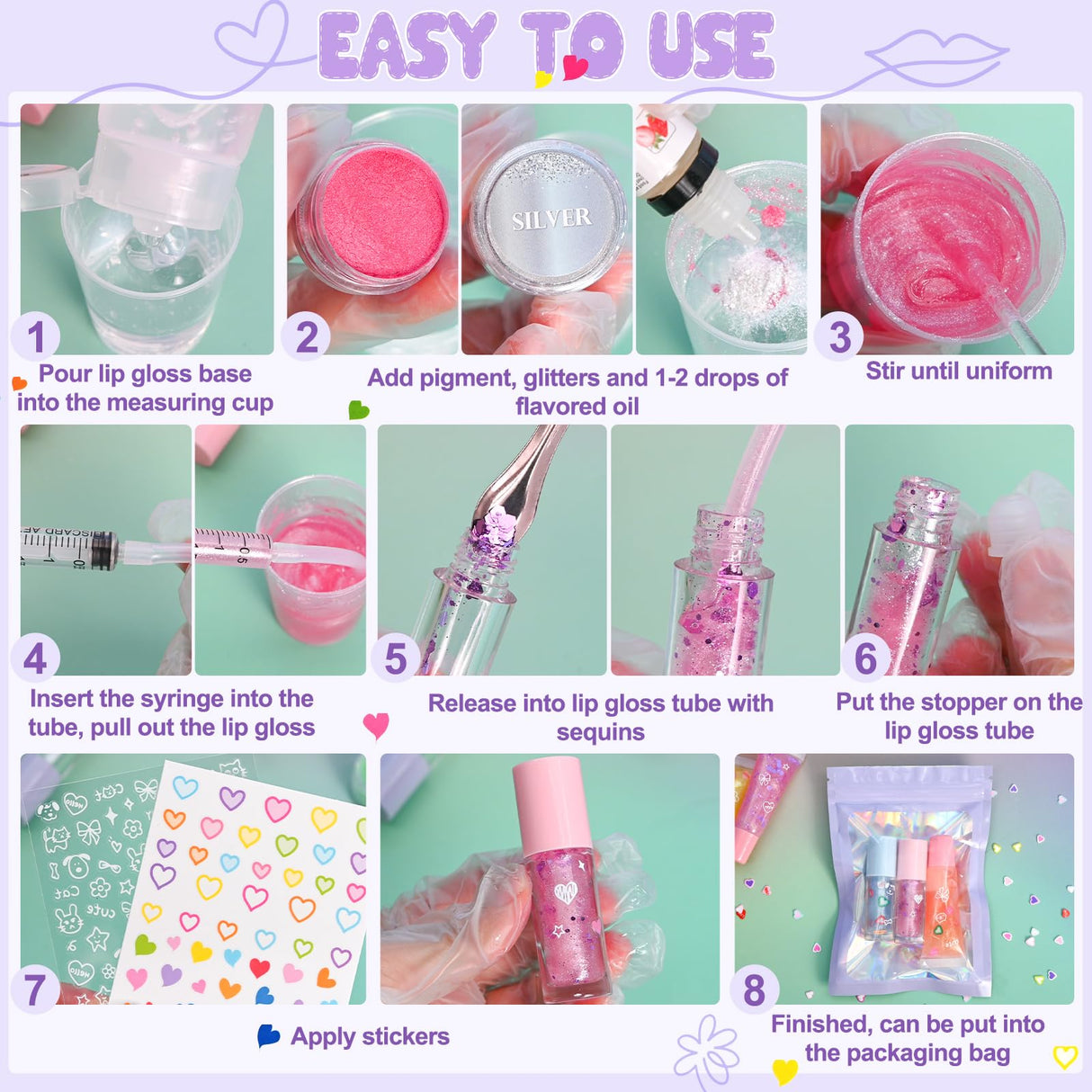 Jcoos DIY Lip Gloss Making Kit, 55PCS Lip Gloss Kit to Make Your Own Lip Gloss, Miost lipgloss base, Lip Gloss Tubes, Lipgloss Sets for Girls, Kids, Beginner Tweens Girls Trendy Stuff Gift for Her Jcoos