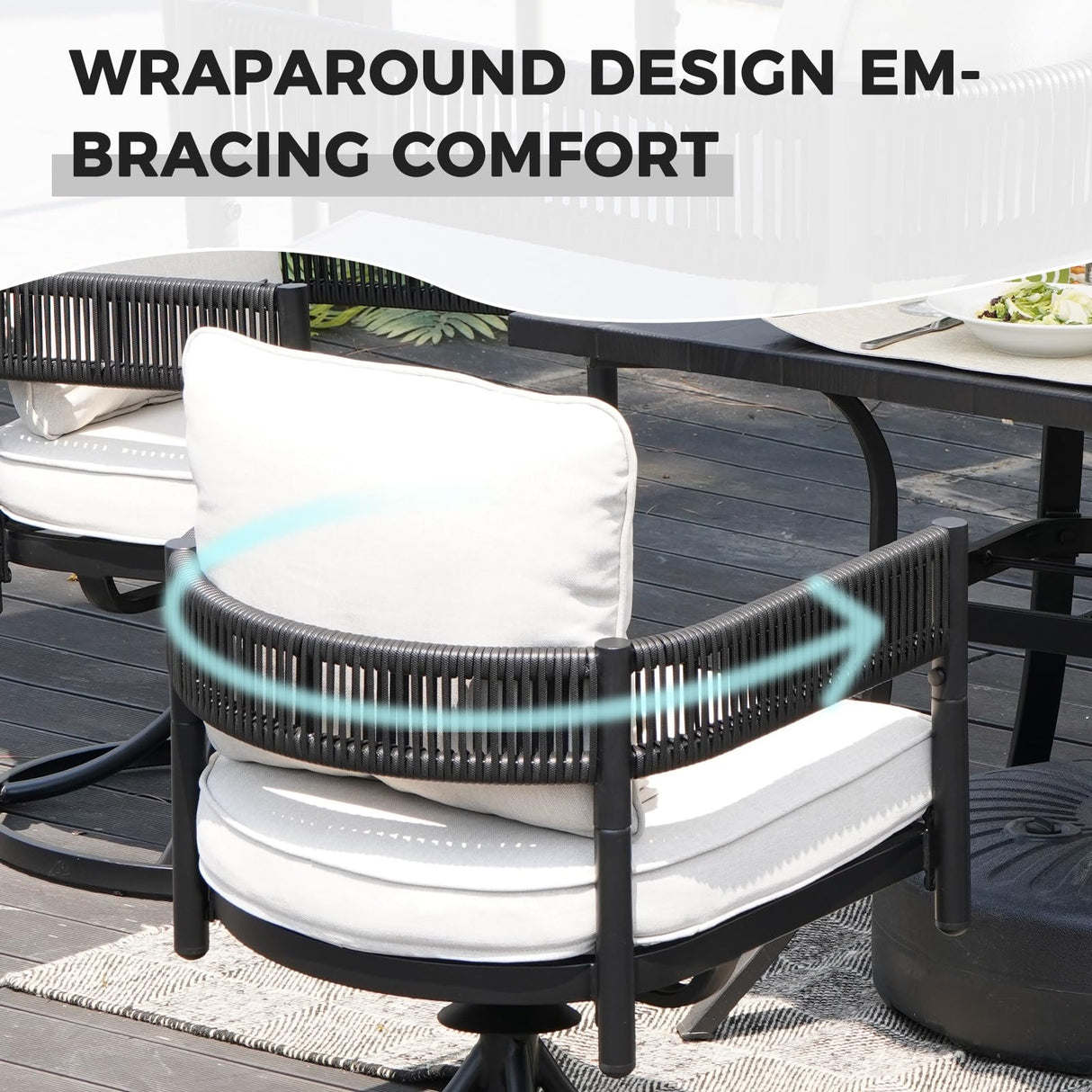 Grand patio Outdoor Dining Chair Set of 2, 2 Pieces Patio Dining Chairs, Metal Woven Wicker Swivel Patio Chairs with Grey Cushions for Backyard, Deck, Garden, Porch, Lawn and Poolside (Black) Grand patio
