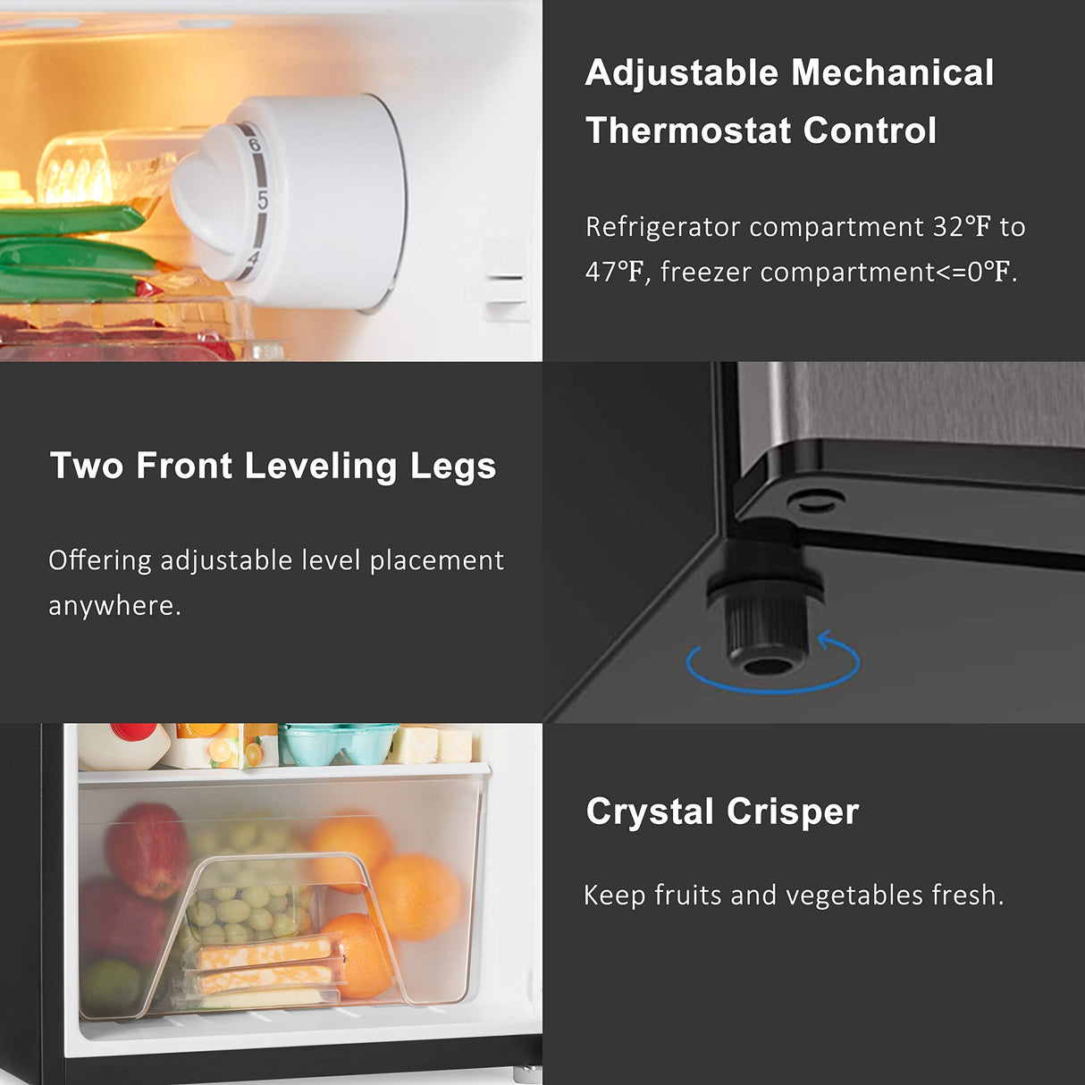 Walsh Compact Retro Refrigerator, Dual Door Mini Fridge, Energy Efficient, Adjustable Mechanical Thermostat with Freezer, Reversible Doors with leveling Front Legs, 3.1 Cu Ft, Stainless Steel Walsh