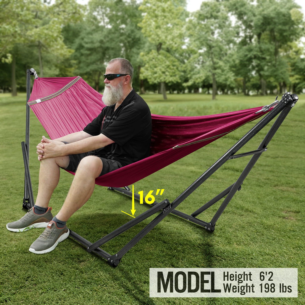 Tranquillo Double Hammock with Stand Included for 2 Persons/Foldable Hammock Stand 600 lbs Capacity Portable Case - Inhouse, Outdoor, Camping, Red Tranquillo