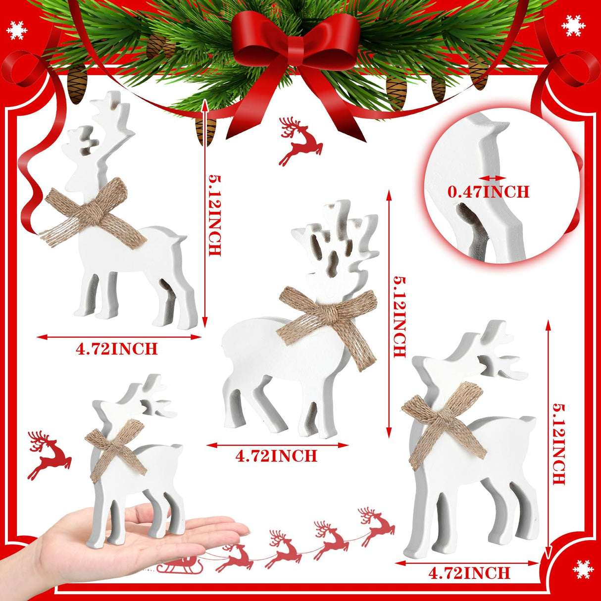 Redbaker 3 Pcs Reindeer Wooden Table Decor Christmas Tiered Tray Decor Farmhouse Tabletop Block Sign Rustic Wood Centerpieces Decorations for Xmas Home Office Table Shelf Decor Redbaker