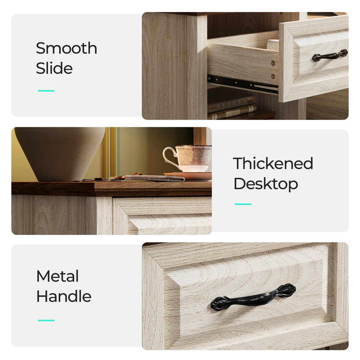 LINSY Night Stand Set of 2, 18.9" Farmhouse Wood NightStand with Type-C Charger &Open Storage Shelf Nightstands with Drawer, Side Table End Table for Bedroom Living Room Sofa Couch Office Beige LINSY