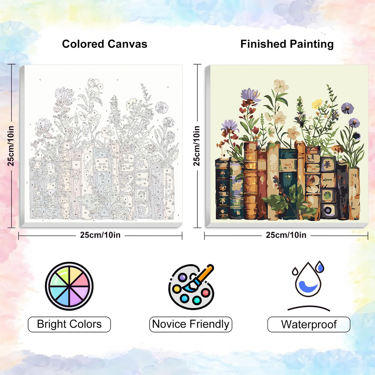 Yezavesu Framed Paint by Numbers Kit for Adults Beginner & Kids Ages 8-12, Book Paint by Numbers Without Easel, DIY Number Painting for Adults Flowers for Home Wall Decor Gift 10x 10 inch Yezavesu