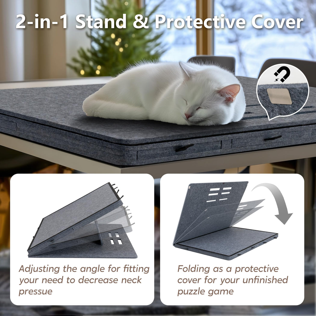 Becko US Tilting Puzzle Board with 2-in-1 Designed Stand & Cover, Lightweight Felt Storage Case with 8 Drawers for Adults, Portable Jigsaw Puzzle Table for Games Up to 1500 Pieces