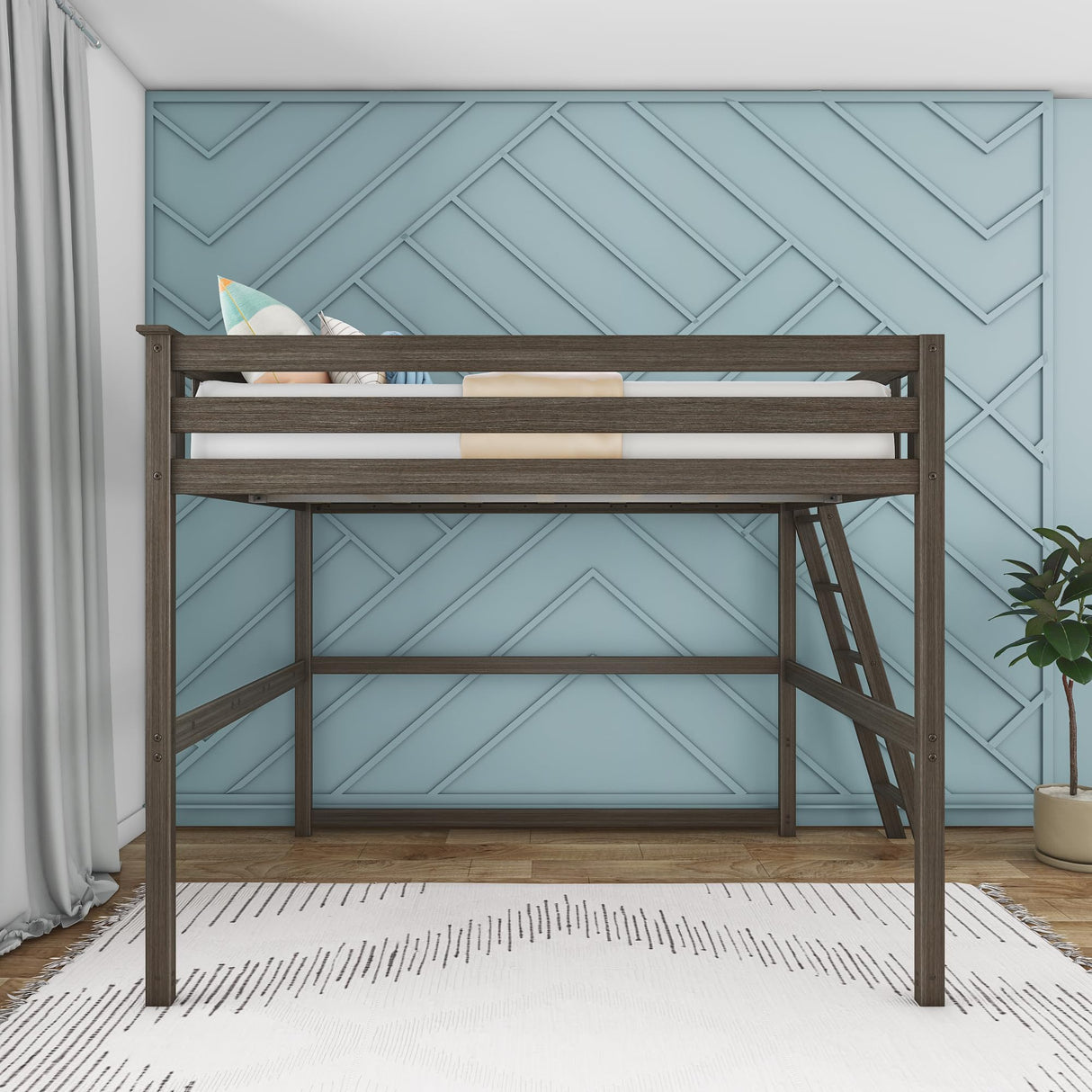 Max & Lily Full Size High Loft Bed with End Ladder in Clay - Sturdy Solid Wood Frame for Kids/Teens Max & Lily