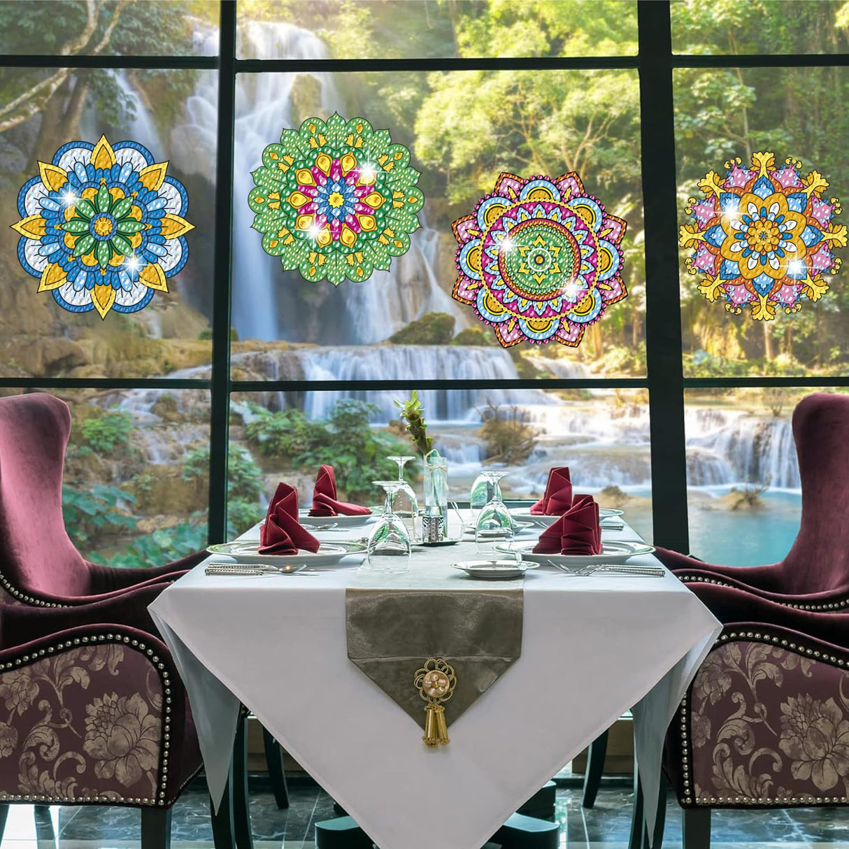 MEIEST 6 PCS Diamond Art Painting Kits for Suncatchers Mandala Art Stained Glass Window Clings, Mosaic Painting by Numbers,Window Film Static Clings 3D Decals,Art Craft Supplies (1) MEIEST