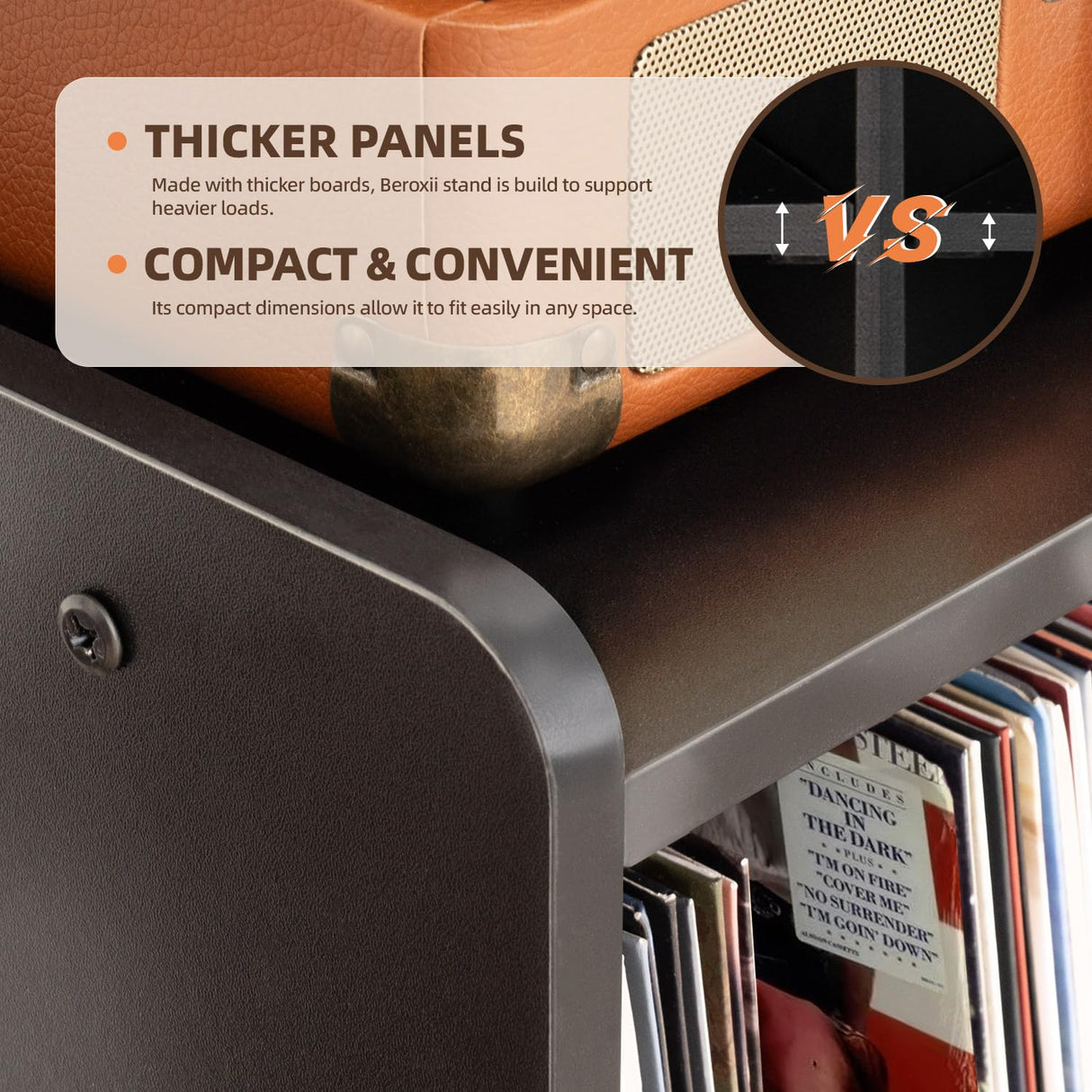 UODERS Record Player Table, Mid-Century Record Player Stand with Vinyl Storage Hold Up to 150+ Albums, Vinyl Record Cabinet with Adjustable Shelves, Wood Turntable Stand for Music Living Room (Black) UODERS