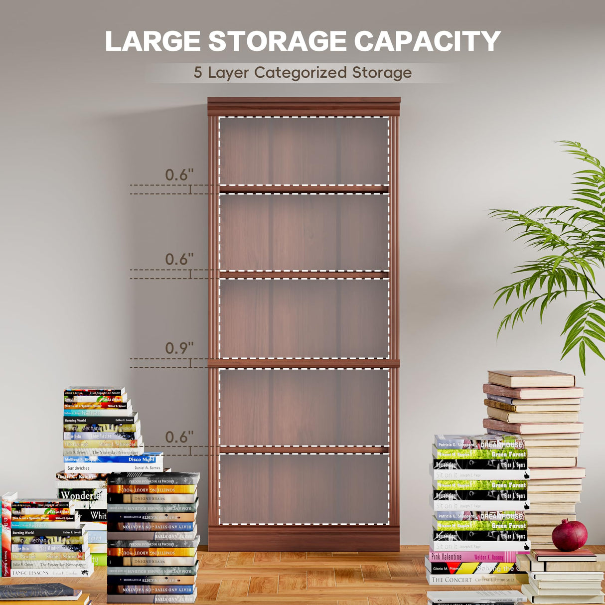 YESHOMY 72" Bookcase and Bookshelf, 5-Tier Wood Bookcases with Shelves, Tall Floor Standing Book Shelf Storage Cabinet Home Decor Furniture for Living Room, Home Office, Brown, 1 PCS YESHOMY