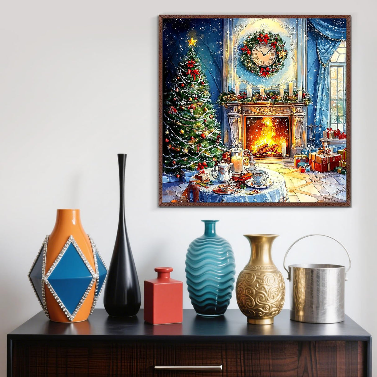 Christmas Tree Fireplace Diamond Painting Kits for Adults,5D Winter Diamond Art Kits for Adults Beginners,DIY Full Round Drill Diamond Dot Painting Gem Art Kits for Adult,Home Wall Decor 13.8x13.8 In LKHMVCA