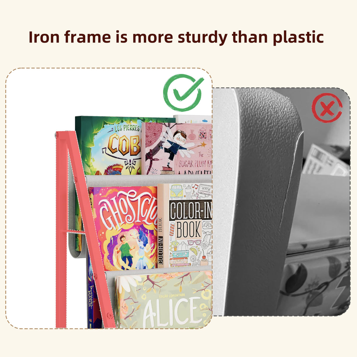 Aokitsink Kids Bookcases Montessori Bookshelf Nursery Book Shelves and Toy Storage Childrens Toddler Bookshelf Sturdy Metal Kid's Toy Storage Organizer for Kids' Rooms Playroom Kindergarten Aokitsink