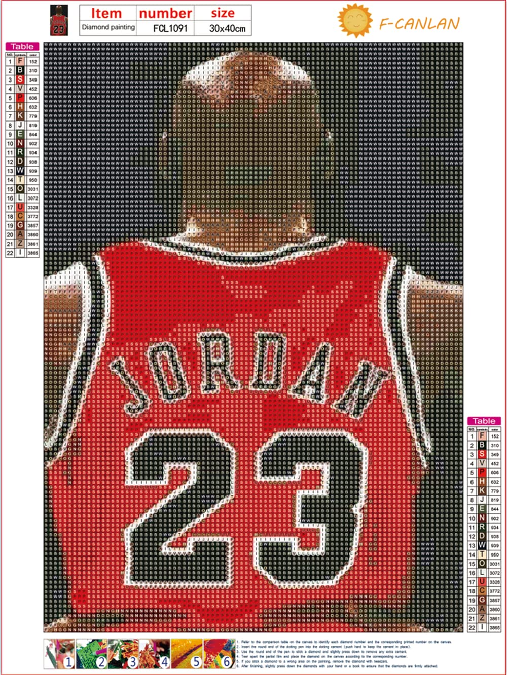 F-CANLAN Round Full Drill Diamond Painting Kit, 5D God of Basketball Paint with Diamonds Basketball Star Diamond Dots Arts Crafts Set for Adult Children Diamond Painting Room Decor (12X16 inches) F-CANLAN