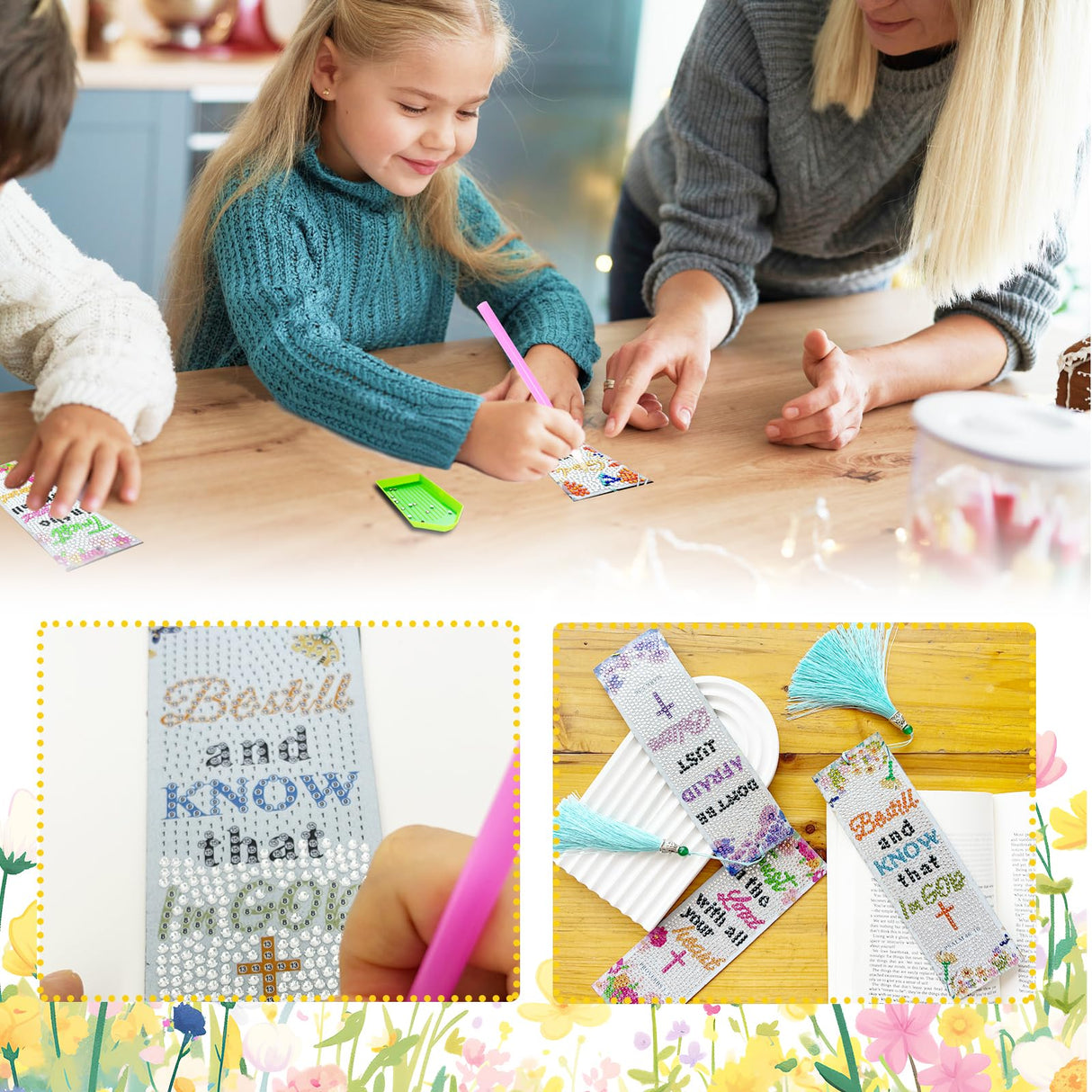 12Pcs Christian Bible Verse Diamond Art Bookmark for Adults Flower Cross 5d Diamond Painting Bookmarks with Tassel for DIY Making Kit for Reading Lover Book Lover DIY Crafts Religious Gift SEREDH