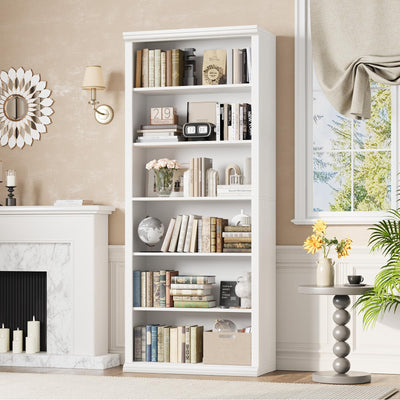 Rresyet Bookcase and Bookshelves, 28" W Tall Bookshelf with Elegant Design, 6 Tiers Spacious Book Storage, Freestanding Book Organizer, Display Library Shelf for Home Office, Living Room & Study Room