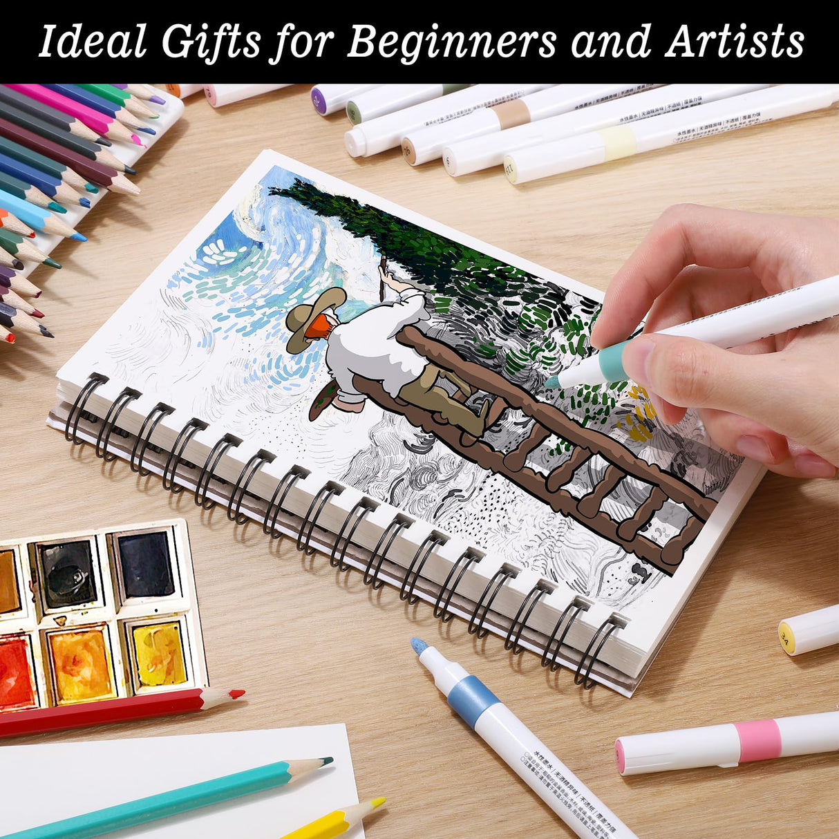 4 Pack Mixed Media Sketchbook, 5.5x8.5 inches Drawing Paper Sketch Book, 98lb/160gsm Heavyweight Spiral Bound Sketch Pads, Suitable for Wet and Dry Media, Drawing, Painting, Sketching(200 Sheets) Prudiut